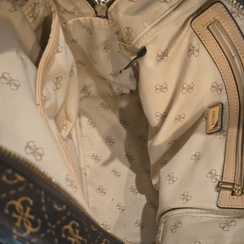 Guess Monogram Beige and Brown Handbag